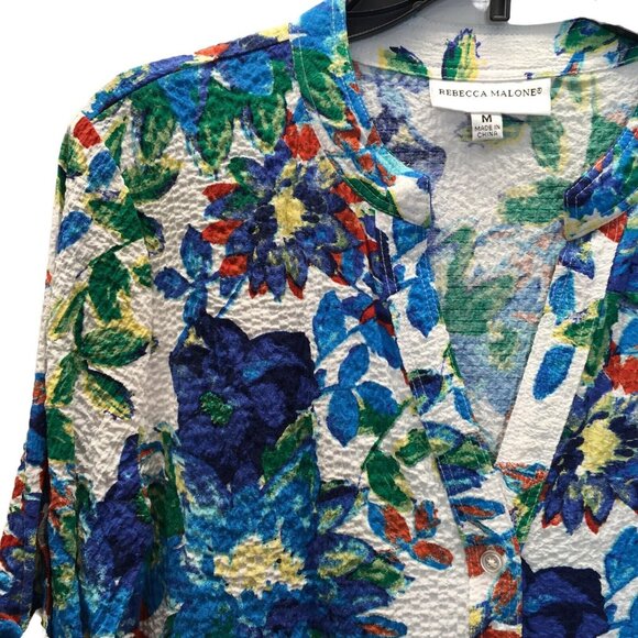 Rebecca Malone Shirt Women Size Medium Floral Button Up 3/4 Roll Tab Sleeve - Picture 5 of 9